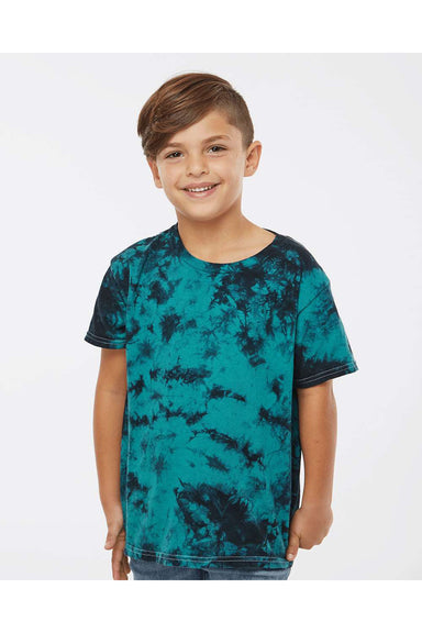 Dyenomite 20BCR Youth Crystal Tie Dyed Short Sleeve Crewneck T-Shirt Black/Teal Model Front