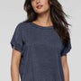 LAT Womens Relaxed Vintage Wash Short Sleeve Crewneck T-Shirt - Navy Blue