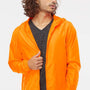 Independent Trading Company Mens Water Resistant Full Zip Windbreaker Hooded Jacket - Safety Orange - Closeout