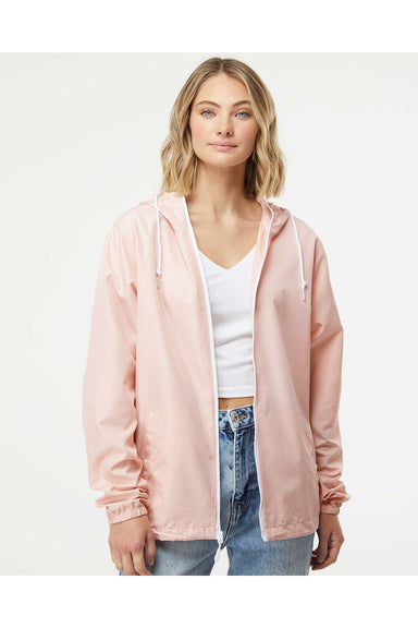 Independent Trading Co. EXP54LWZ Mens Full Zip Windbreaker Hooded Jacket Blush Pink Model Front