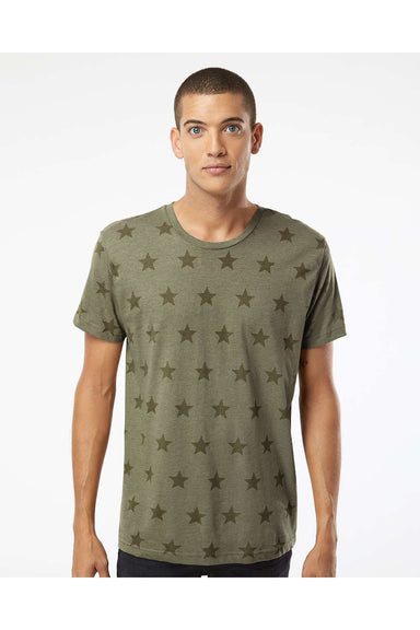 Code Five 3929 Mens Star Print Short Sleeve Crewneck T-Shirt Military Green Model Front