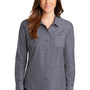 Port Authority Womens Slub Chambray Long Sleeve Button Down Shirt w/ Double Pockets - True Navy Blue - Closeout