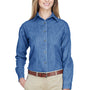 UltraClub Womens Cypress Denim Long Sleeve Button Down Shirt - Indigo Blue - Closeout