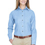 UltraClub Womens Cypress Denim Long Sleeve Button Down Shirt - Light Blue - Closeout