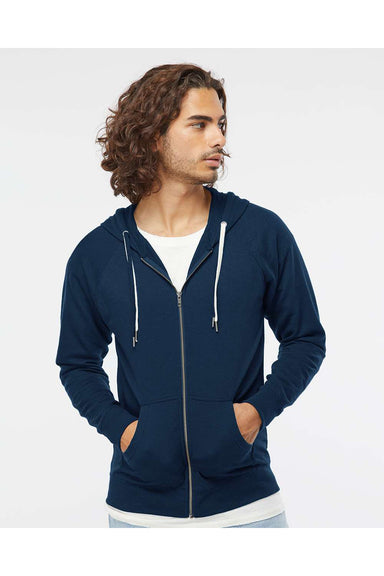 Independent Trading Co. SS1000Z Mens Icon Loopback Terry Full Zip Hooded Sweatshirt Hoodie Indigo Blue Model Front
