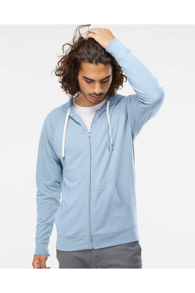 Independent Trading Co. SS1000Z Mens Icon Loopback Terry Full Zip Hooded Sweatshirt Hoodie Misty Blue Model Front
