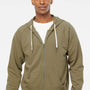 Independent Trading Company Mens Icon Loopback Terry Full Zip Hooded Sweatshirt Hoodie w/ Pockets - Olive Green
