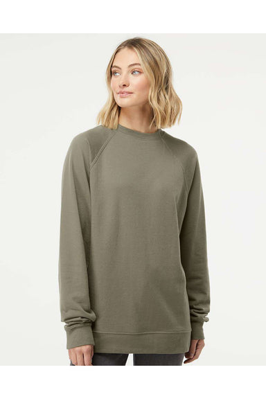 Independent Trading Co. SS1000C Mens Icon Loopback Terry Crewneck Sweatshirt Olive Green Model Front