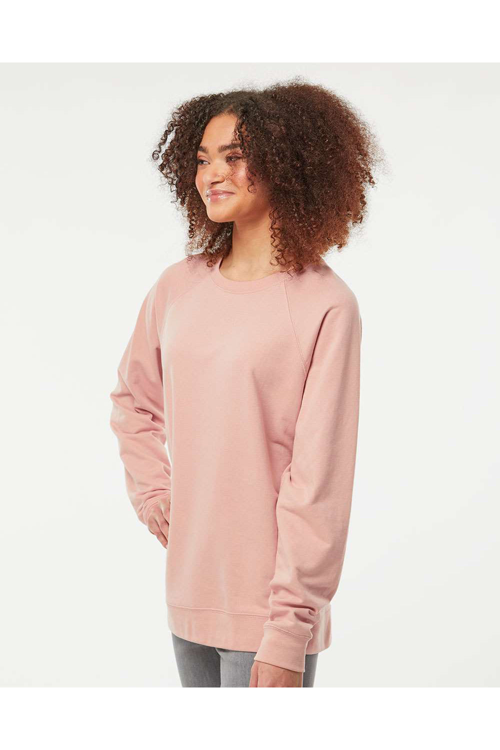 Independent Trading Co. SS1000C Mens Icon Loopback Terry Crewneck Sweatshirt Rose Pink Model Side
