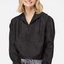Independent Trading Company Womens Water Resistant 1/4 Zip Crop Hooded Windbreaker Jacket - Black