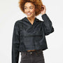 Independent Trading Co. Womens Water Resistant 1/4 Zip Crop Hooded Windbreaker Jacket - Black Camo - NEW