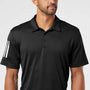 Adidas Mens Floating 3 Stripes UPF 50+ Short Sleeve Polo Shirt - Black - Closeout