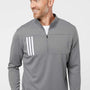 Adidas Mens 3 Stripes Double Knit Moisture Wicking 1/4 Zip Sweatshirt - Grey