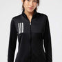 Adidas Womens 3 Stripes Double Knit Moisture Wicking 1/4 Zip Sweatshirt w/ Pockets - Black