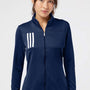 Adidas Womens 3 Stripes Double Knit Moisture Wicking 1/4 Zip Sweatshirt w/ Pockets - Team Navy Blue