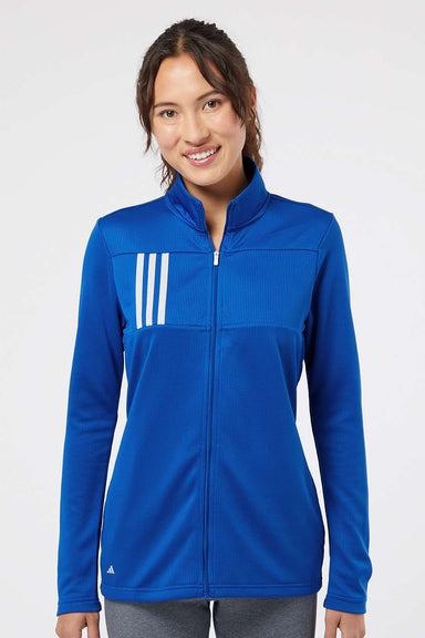 Adidas A483 Womens 3 Stripes Double Knit 1/4 Zip Pullover Team Royal Blue/Grey Model Front