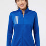Adidas Womens 3 Stripes Double Knit Moisture Wicking 1/4 Zip Sweatshirt w/ Pockets - Team Royal Blue