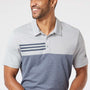 Adidas Mens 3 Stripes Colorblock UPF 50+ Short Sleeve Polo Shirt - Heather Grey/Heather Collegiate Navy Blue - Closeout