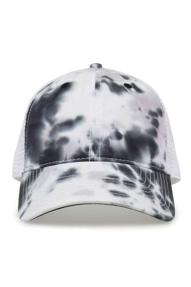 The Game GB470 Mens Tie-Dye Trucker Hat Greyscale Flat Front