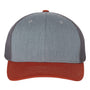 Richardson Mens Snapback Trucker Hat - Heather Grey/Charcoal Grey/Dark Orange - NEW