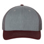 Richardson Mens Snapback Trucker Hat - Heather Grey/Charcoal Grey/Maroon - NEW