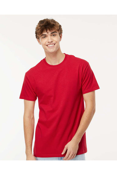 M&O 4800 Mens Gold Soft Touch Short Sleeve Crewneck T-Shirt Deep Red Model Front