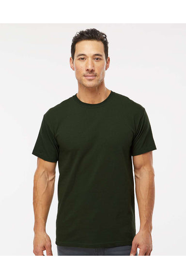 M&O 4800 Mens Gold Soft Touch Short Sleeve Crewneck T-Shirt Forest Green Model Front