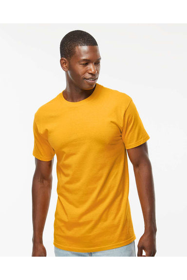 M&O 4800 Mens Gold Soft Touch Short Sleeve Crewneck T-Shirt Gold Model Front