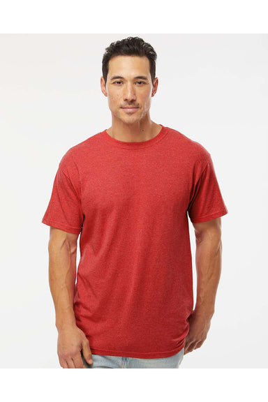 M&O 4800 Mens Gold Soft Touch Short Sleeve Crewneck T-Shirt Heather Red Model Front