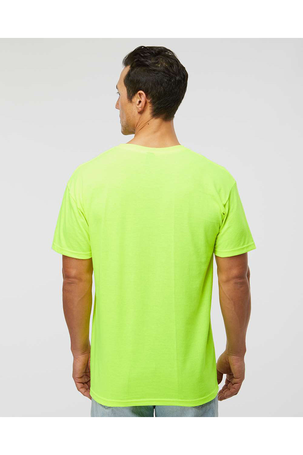 M&O 4800 Mens Gold Soft Touch Short Sleeve Crewneck T-Shirt Safety Green Model Back