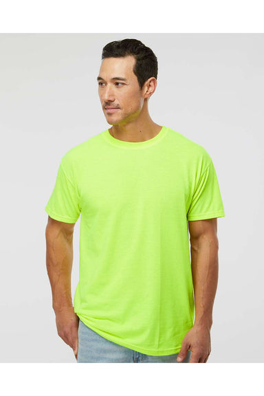 M&O 4800 Mens Gold Soft Touch Short Sleeve Crewneck T-Shirt Safety Green Model Front