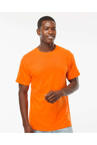 M&O 4800 Mens Gold Soft Touch Short Sleeve Crewneck T-Shirt Safety Orange Model Front