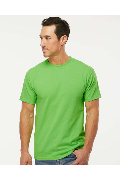 M&O 4800 Mens Gold Soft Touch Short Sleeve Crewneck T-Shirt Vivid Lime Green Model Front