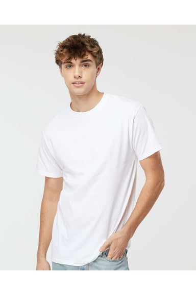 M&O 4800 Mens Gold Soft Touch Short Sleeve Crewneck T-Shirt White Model Front