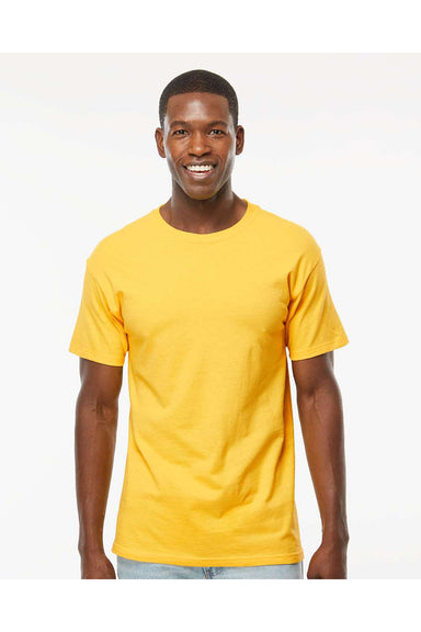 M&O 4800 Mens Gold Soft Touch Short Sleeve Crewneck T-Shirt Yellow Model Front