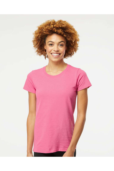 M&O 4810 Womens Gold Soft Touch Short Sleeve Crewneck T-Shirt Azalea Pink Model Front