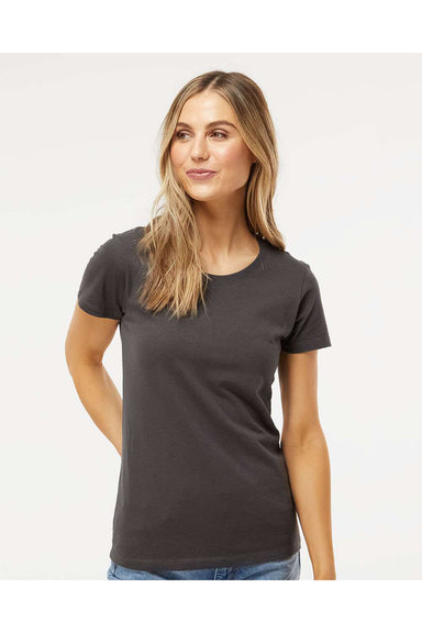 M&O 4810 Womens Gold Soft Touch Short Sleeve Crewneck T-Shirt Charcoal Grey Model Front