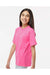 M&O 4850 Youth Gold Soft Touch Short Sleeve Crewneck T-Shirt Azalea Pink Model Side