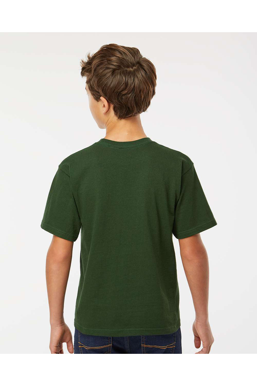 M&O 4850 Youth Gold Soft Touch Short Sleeve Crewneck T-Shirt Forest Green Model Back
