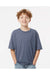 M&O 4850 Youth Gold Soft Touch Short Sleeve Crewneck T-Shirt Heather Navy Blue Model Front