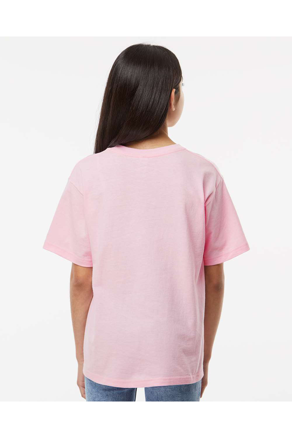 M&O 4850 Youth Gold Soft Touch Short Sleeve Crewneck T-Shirt Light Pink Model Back