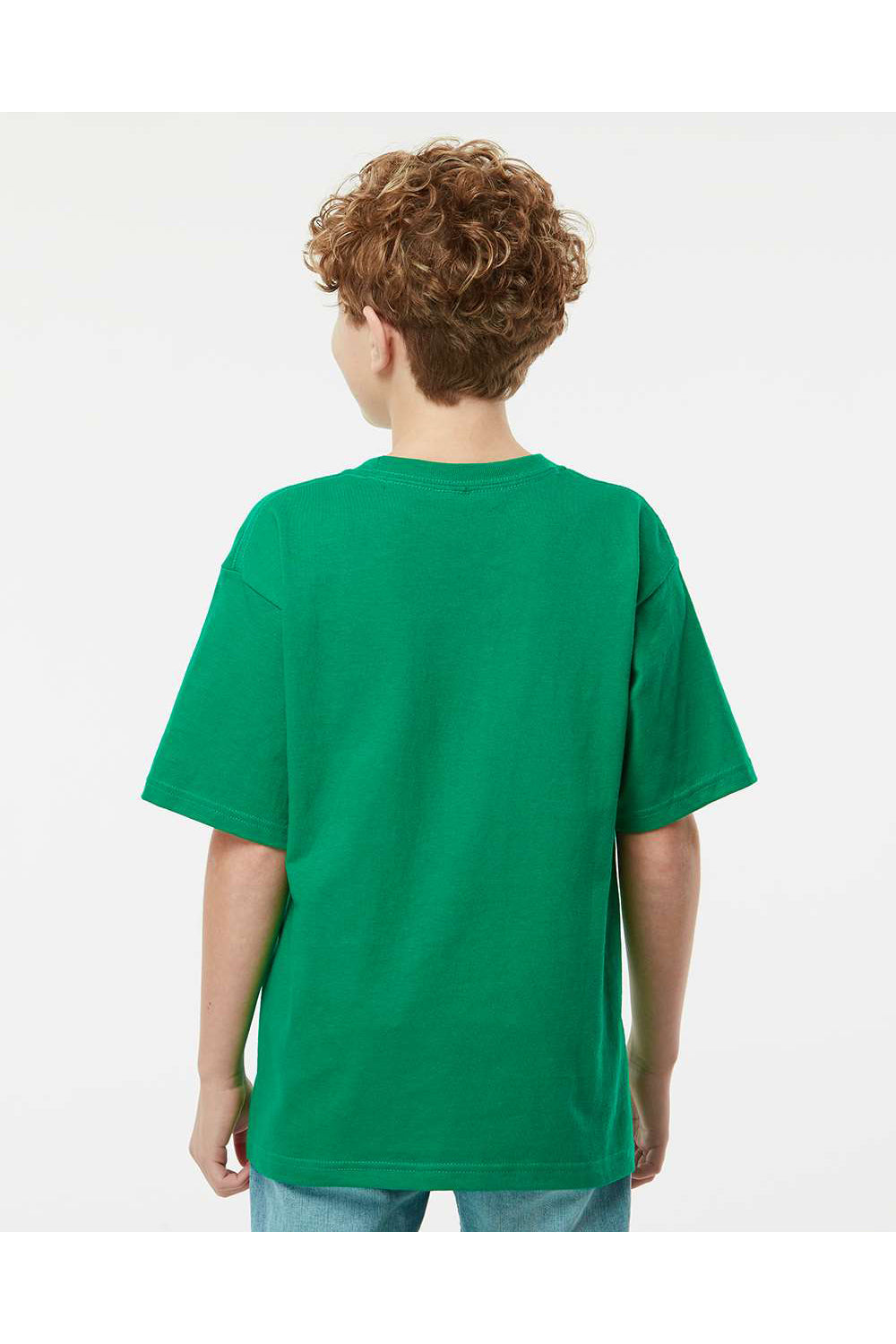 M&O 4850 Youth Gold Soft Touch Short Sleeve Crewneck T-Shirt Fine Kelly Green Model Back