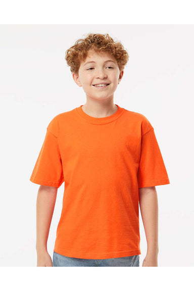 M&O 4850 Youth Gold Soft Touch Short Sleeve Crewneck T-Shirt Orange Model Front