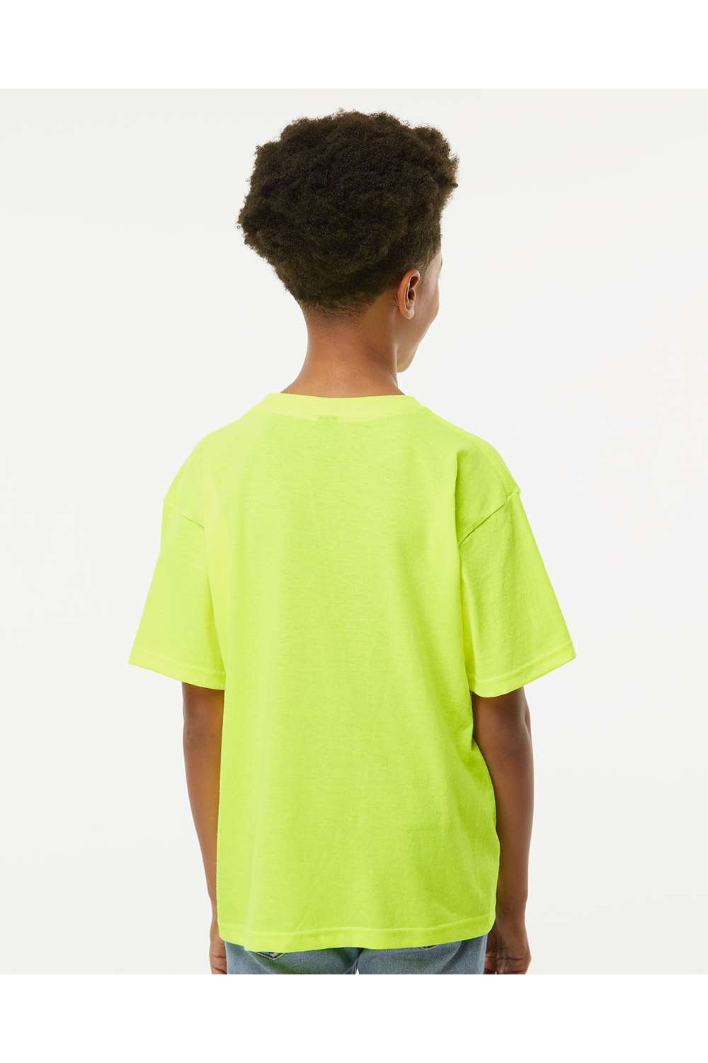M&O 4850 Youth Gold Soft Touch Short Sleeve Crewneck T-Shirt Safety Green Model Back