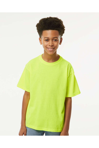 M&O 4850 Youth Gold Soft Touch Short Sleeve Crewneck T-Shirt Safety Green Model Front