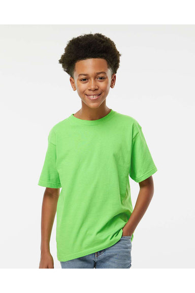 M&O 4850 Youth Gold Soft Touch Short Sleeve Crewneck T-Shirt Vivid Lime Green Model Front