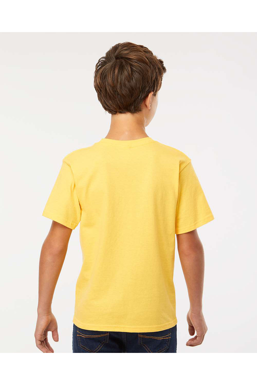 M&O 4850 Youth Gold Soft Touch Short Sleeve Crewneck T-Shirt Yellow Model Back