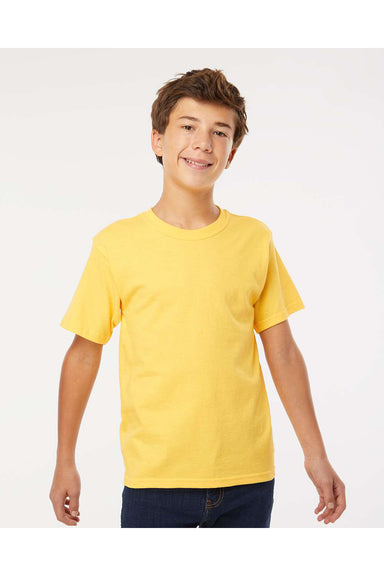 M&O 4850 Youth Gold Soft Touch Short Sleeve Crewneck T-Shirt Yellow Model Front