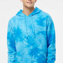 Independent Trading Company Mens Tie-Dye Hooded Sweatshirt Hoodie w/ Pouch Pocket - Aqua Blue