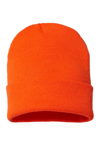 Cap America TKN24 Mens USA Made Cuffed Knit Beanie Neon Blaze Orange Flat Front